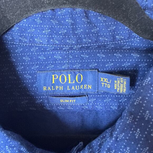 Polo Ralph Lauren Men's XXL Slim Fit Cotton Blue All-Over Print Button Up Shirt - Picture 4 of 7